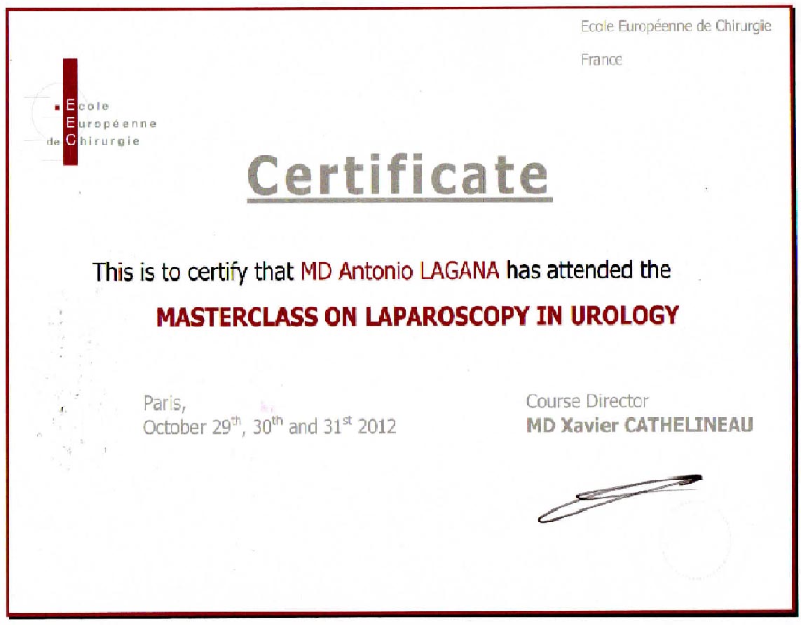 Certificato Laparoscopia in Urologia